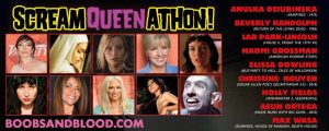 Fundraising for Breast Cancer Charity, the BOOBS & BLOOD Film Festival opens on Oct. 5th with the 1st annual, celebrity packed and party-themed SCREAM QUEEN-ATHON.